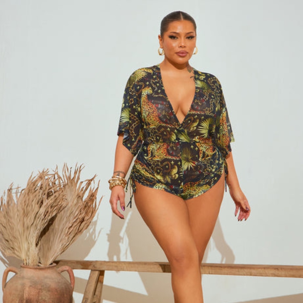 🆕 NWT Bet On Me Mesh Cover Up Romper - Black/combo 1X